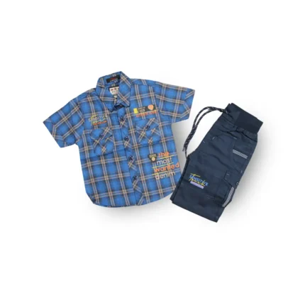 Boys Check Cotton Shirt with Cotton Shorts In 2 Offbeat Colors (2pc)
