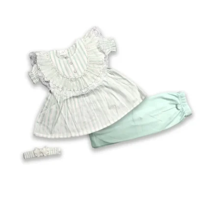 Girls Cotton Lace Frock and Hair Band with Cotton Jersey Tights in 3 Offbeat Colors (3pc)